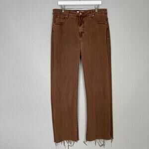 Risen Jeans Womens 2XL Brown Hi Rise Tummy Control Raw-Hem Straight Leg Denim